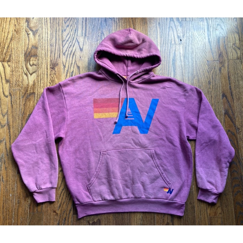 Aviator Nation Hoodie Size Small Logo Rainbow Stripe Soft Surf Pink